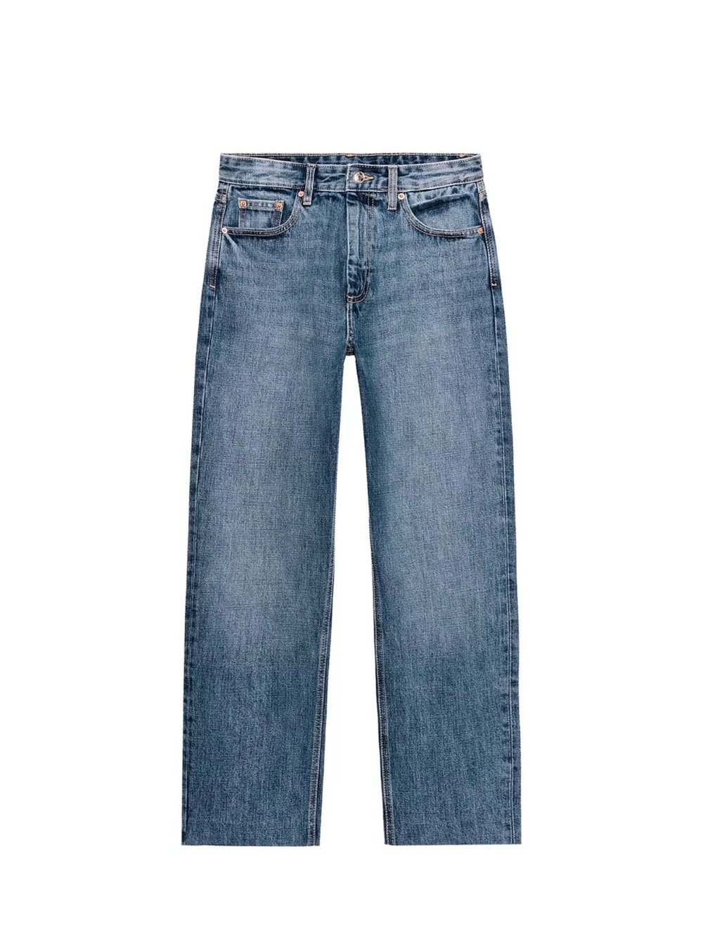 Zara High-Rise Straight Jeans in Light Blue Wash